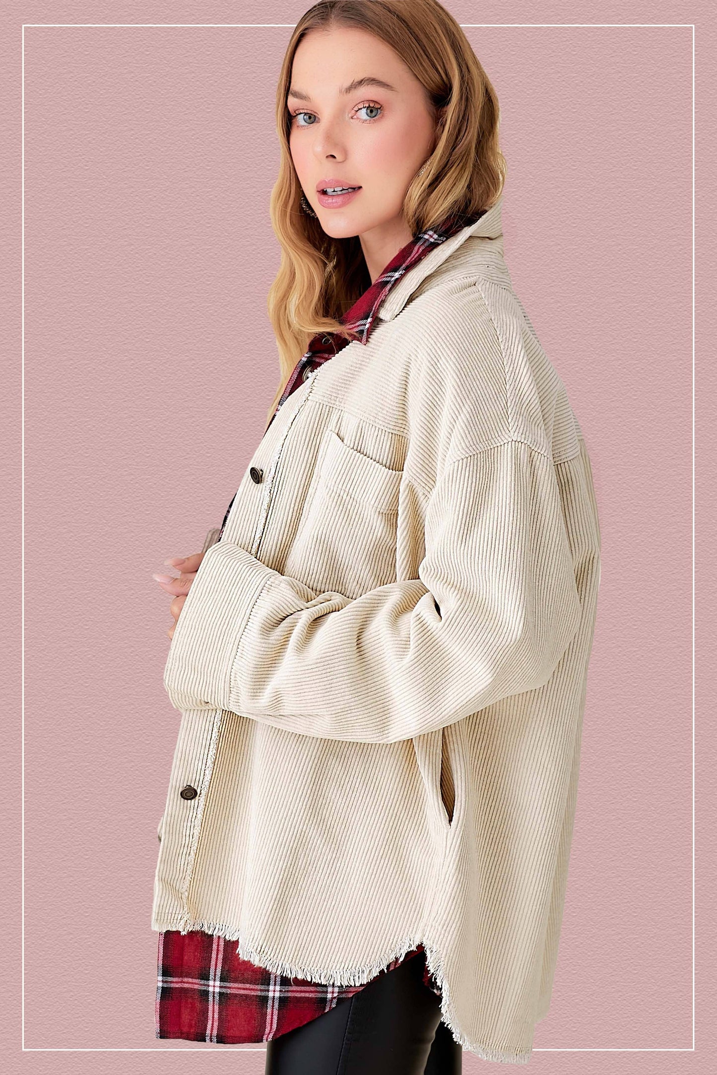 Outerwear Women’s Oversized Corduroy Button JKT1727