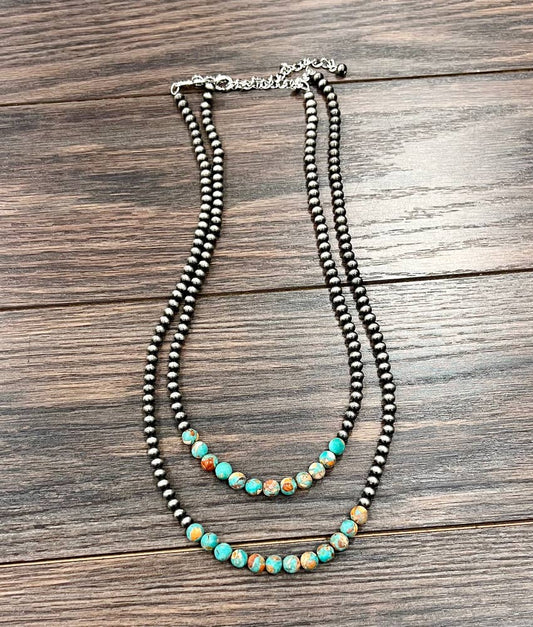 739545, Handmade 24" 2-strand Navajo Gemstone Necklace