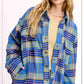 Outerwear Loose Fit Plaid Button Down Shacket with  Pockets JKT1797