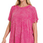 Washed Ribbed Short Sleeve Boat-neck Top 8393a
