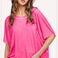 HBT7653 Dyed Fabric Round Neck Batwing Short Sleeve Women’s Shirts