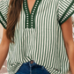 LDC Double Ruffled Short Sleeve Contrast Trim V Neck Blouse P1619