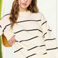 Outerwear Loose Fit Stripe Long Sleeve Crewneck Sweater HCS3553