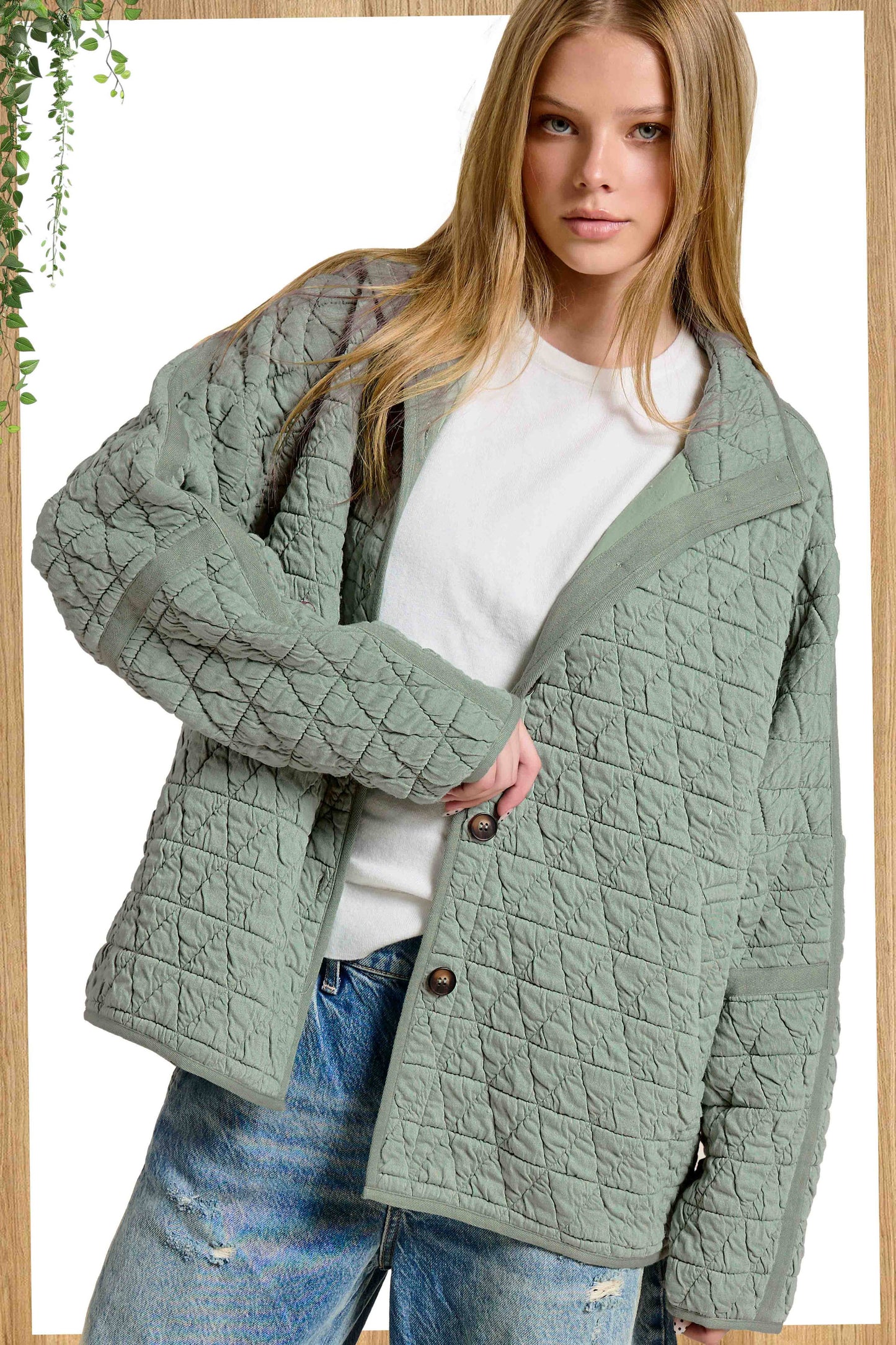Outerwear Women’s Oversized Soft Quilted Button Down Jacket JKT1787