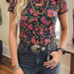 Shirts Women’s Floral Western Mesh Mock Neck Sheer Slim Fit Blouse P1015