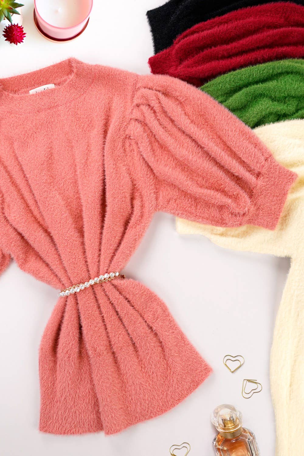 Soft Mohair Puff Short Sleeve Knit Top JCS3554