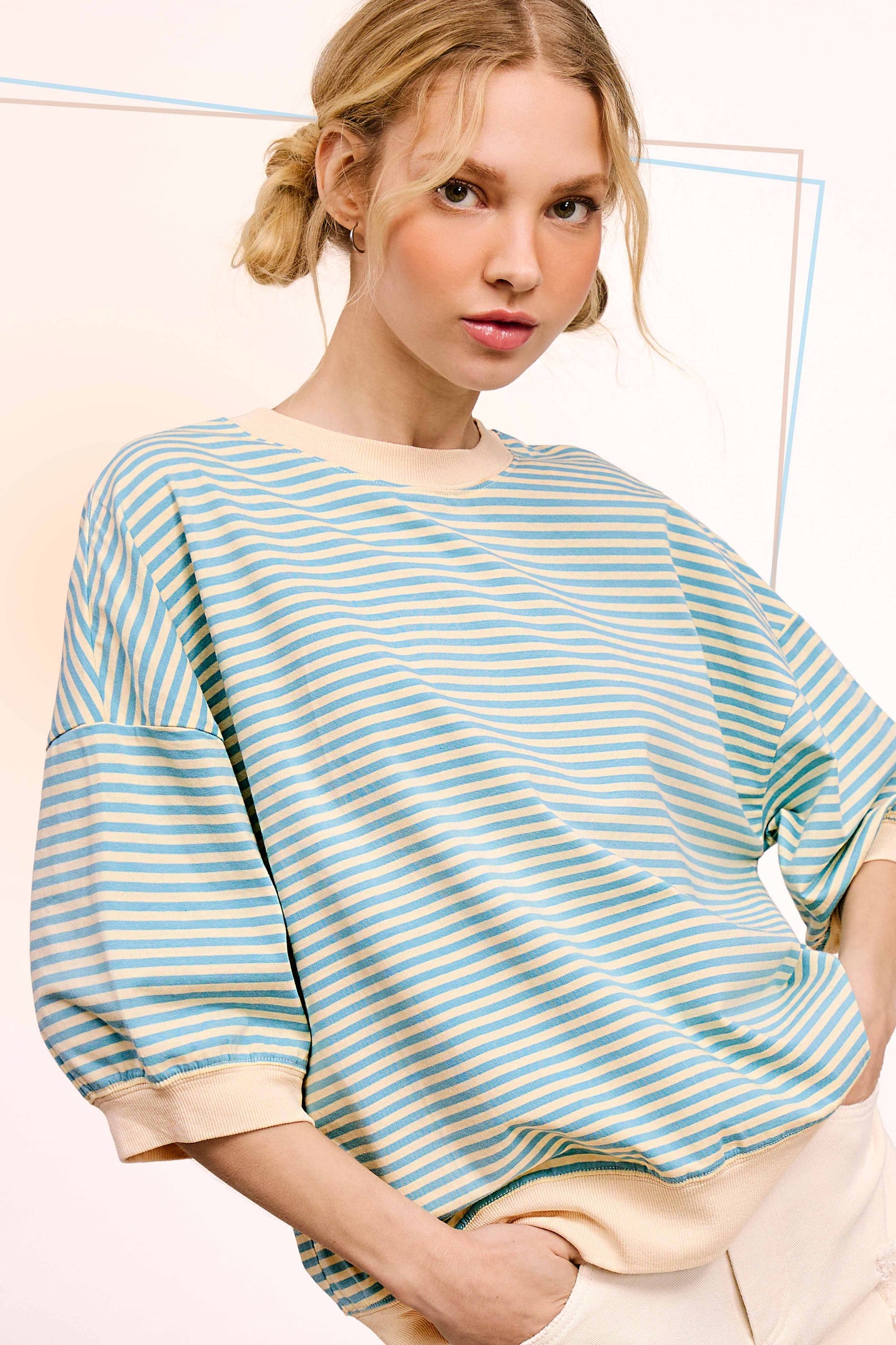 Shits Women’s Loose Fit Striped Short Sleeve Crew Neckline Top MCT7688