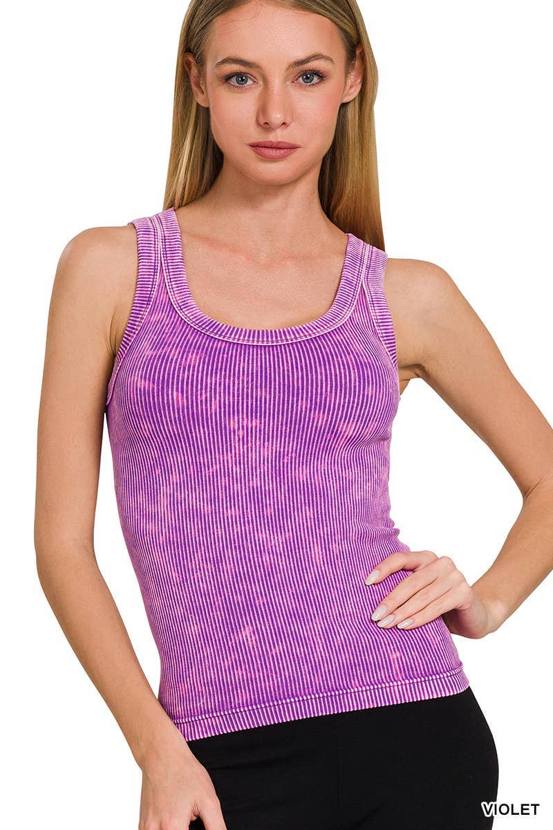 Tops Women’s 2 Way Neckline Washed Ribbed Seamless Tank