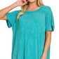 8393A Washed Ribbed Short Sleeve Boat-neck Top