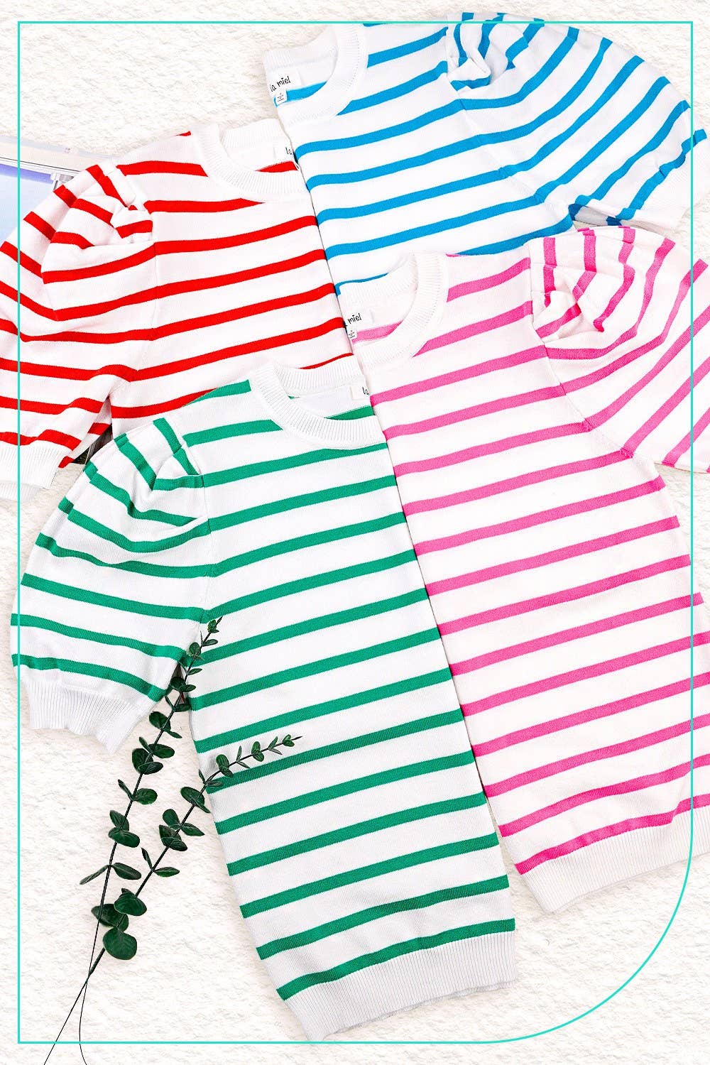 Shirts Women’s Lightweight Puff Short Sleeve Stripe Knit Top JCS3562