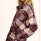 Outerwear Loose Fit Plaid Button Down Shacket with  Pockets JKT1797