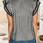 LDC Double Ruffled Short Sleeve Contrast Trim V Neck Blouse P1619