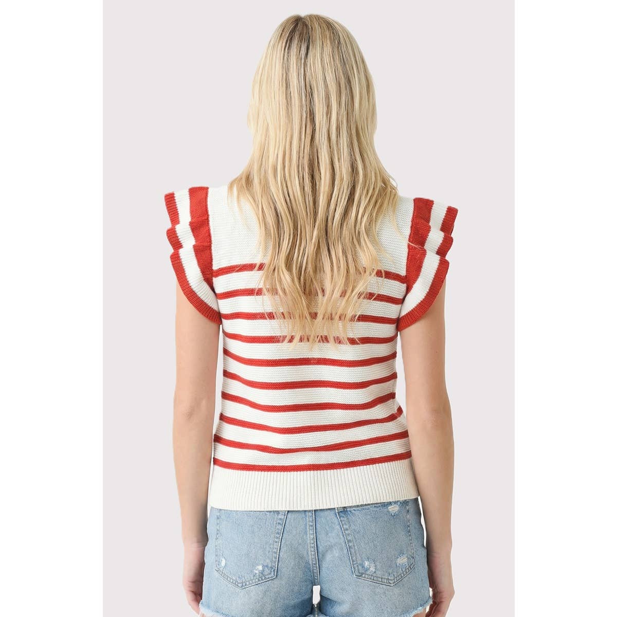 Outerwear Women’s STRIPED RUFFLE SLEEVE SWEATER 55961