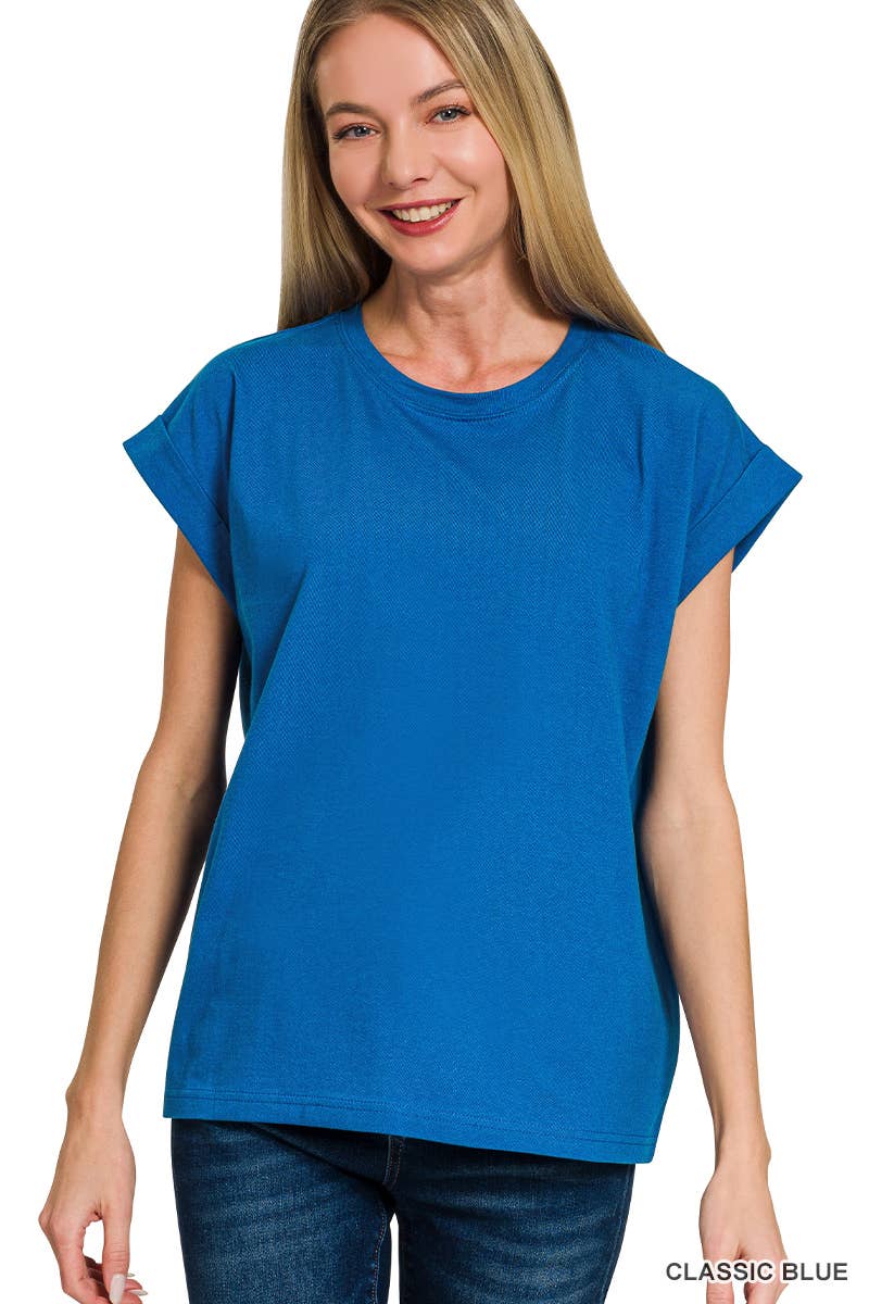 3381 Round Neck Folded Short Sleeve T-shirt CT3381Y