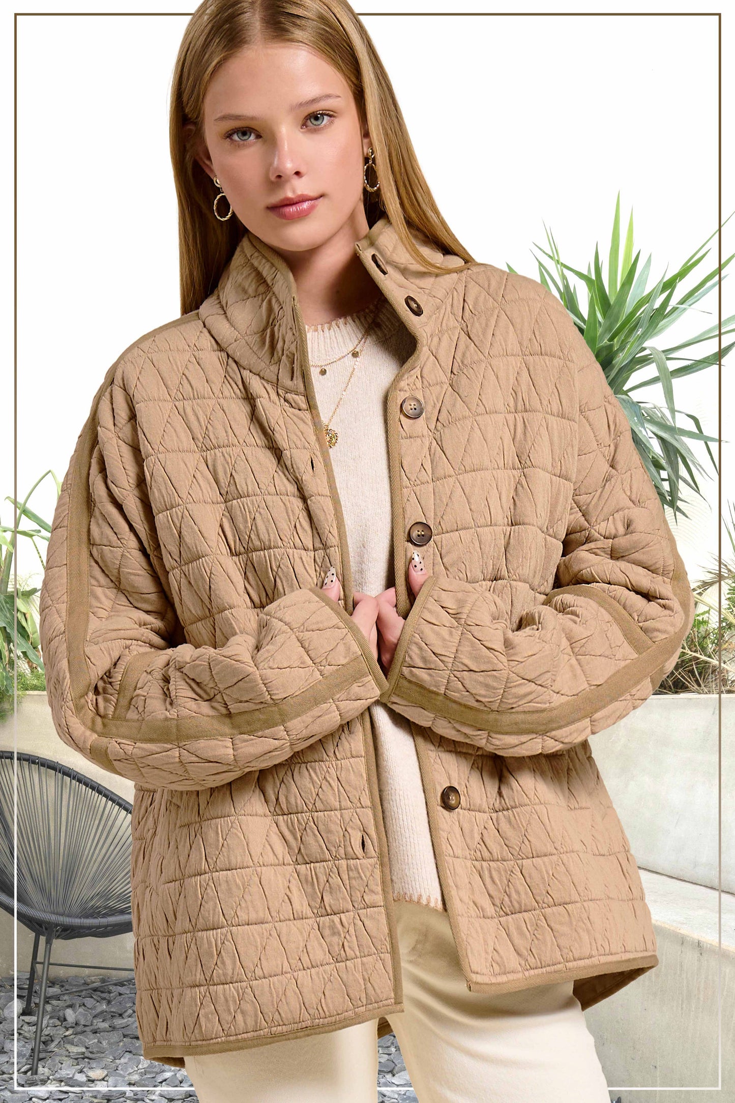 Outerwear Women’s Oversized Soft Quilted Button Down Jacket JKT1787