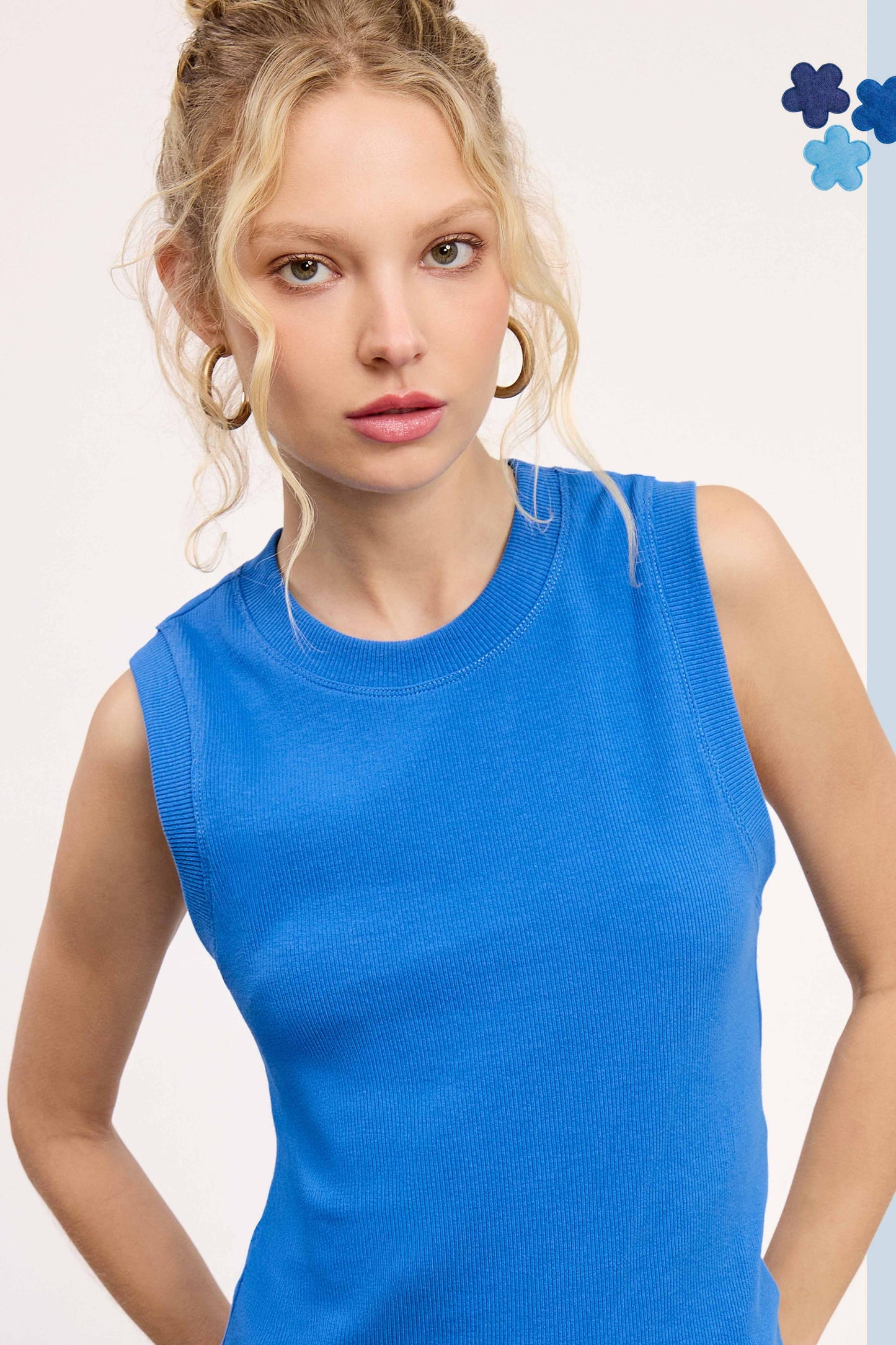 Shirts Women’s-Stretchy Basic Ribbed Sleeveless Crew Neck Tank Top HUT7340