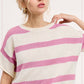 MCS3579-Boxy Silhouette Stripe Lightweight Sweater Top Outerwear Women’s
