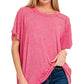 Washed Ribbed Short Sleeve Boat-neck Top 8393a