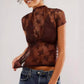 TO1401 Sheer Mesh Lace Short Sleeve Top
