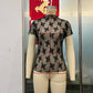 TO1401 Sheer Mesh Lace Short Sleeve Top