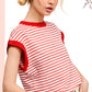 JDT7710 Shirts Women’s Nautical Cap Sleeve Striped Top 4th of july