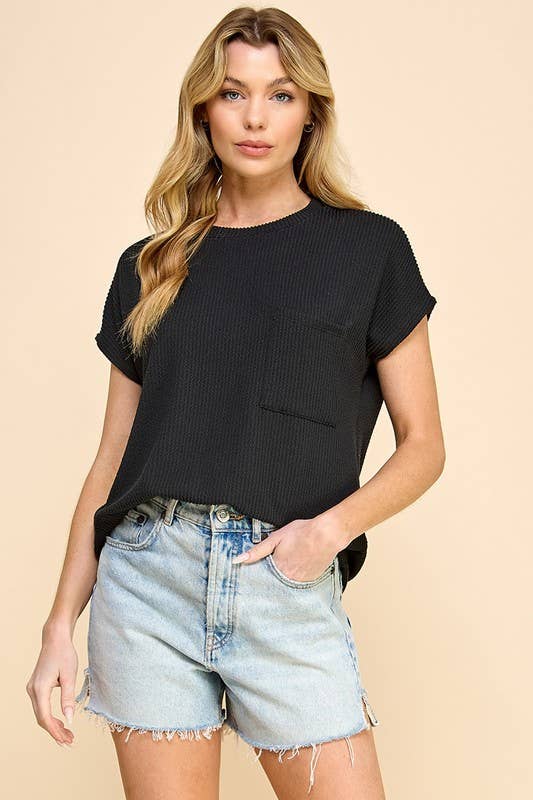 T1641 Solid Ribbed Top With Pockets L1E-T1641