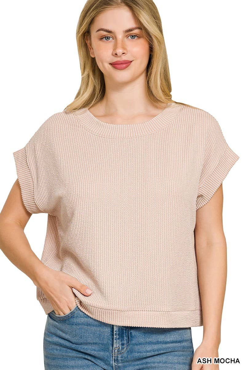 Raised Rib Cap Sleeve Top 8616Y