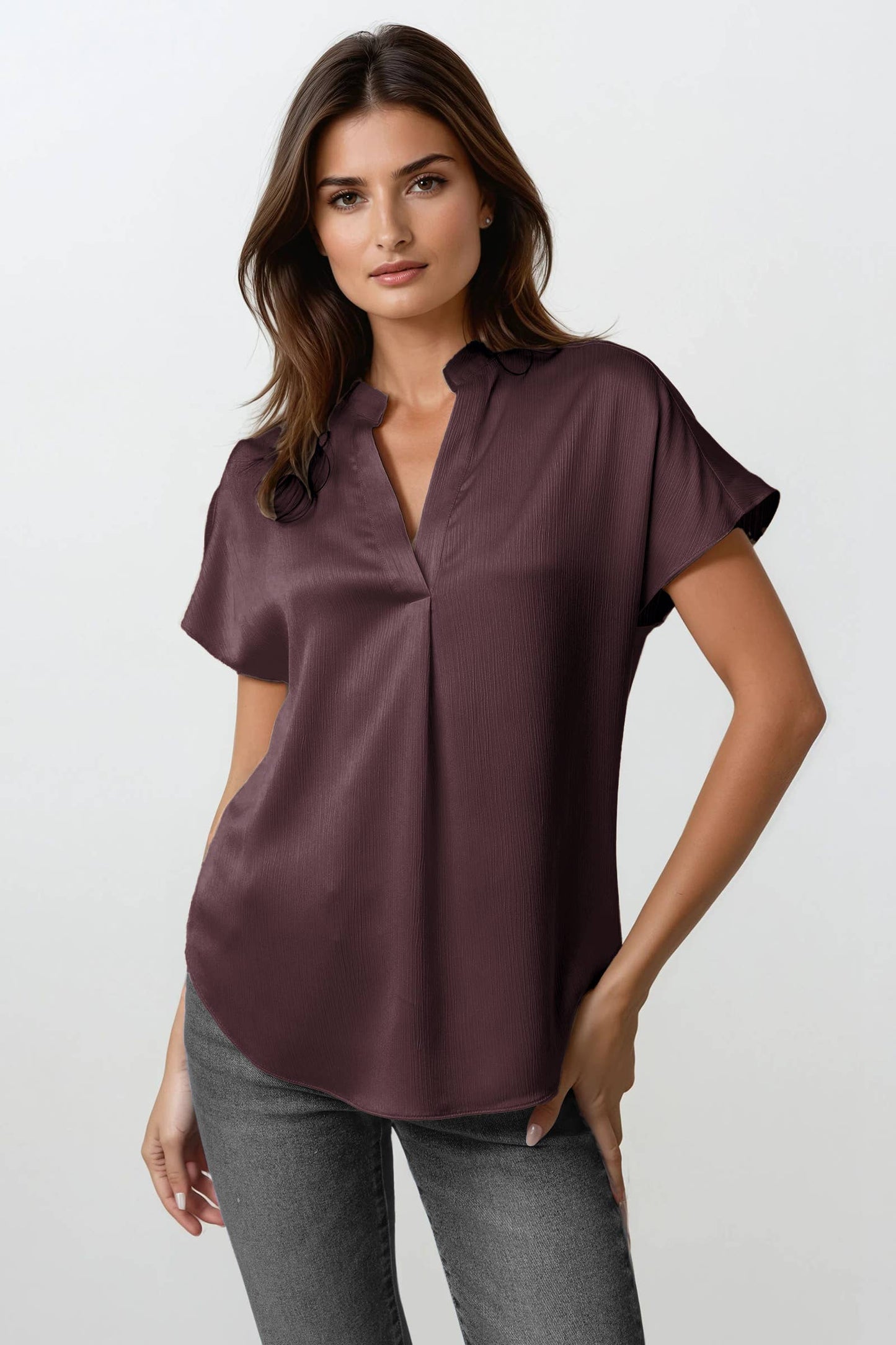 Drop Shoulder Blouse In Crinkle Satin
