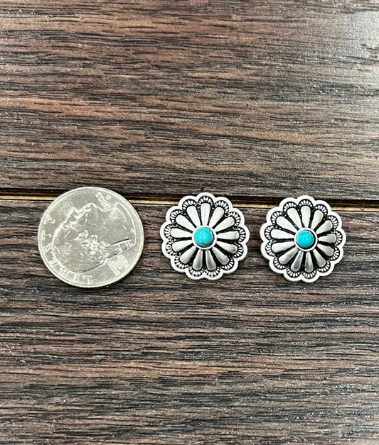 724216, Brass Concho Turquoise Stud Earrings