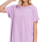 Washed Ribbed Short Sleeve Boat-neck Top 8393a