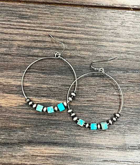 1.75" Hoop, Navajo Square Gemstone Earrings 726235 jewlery