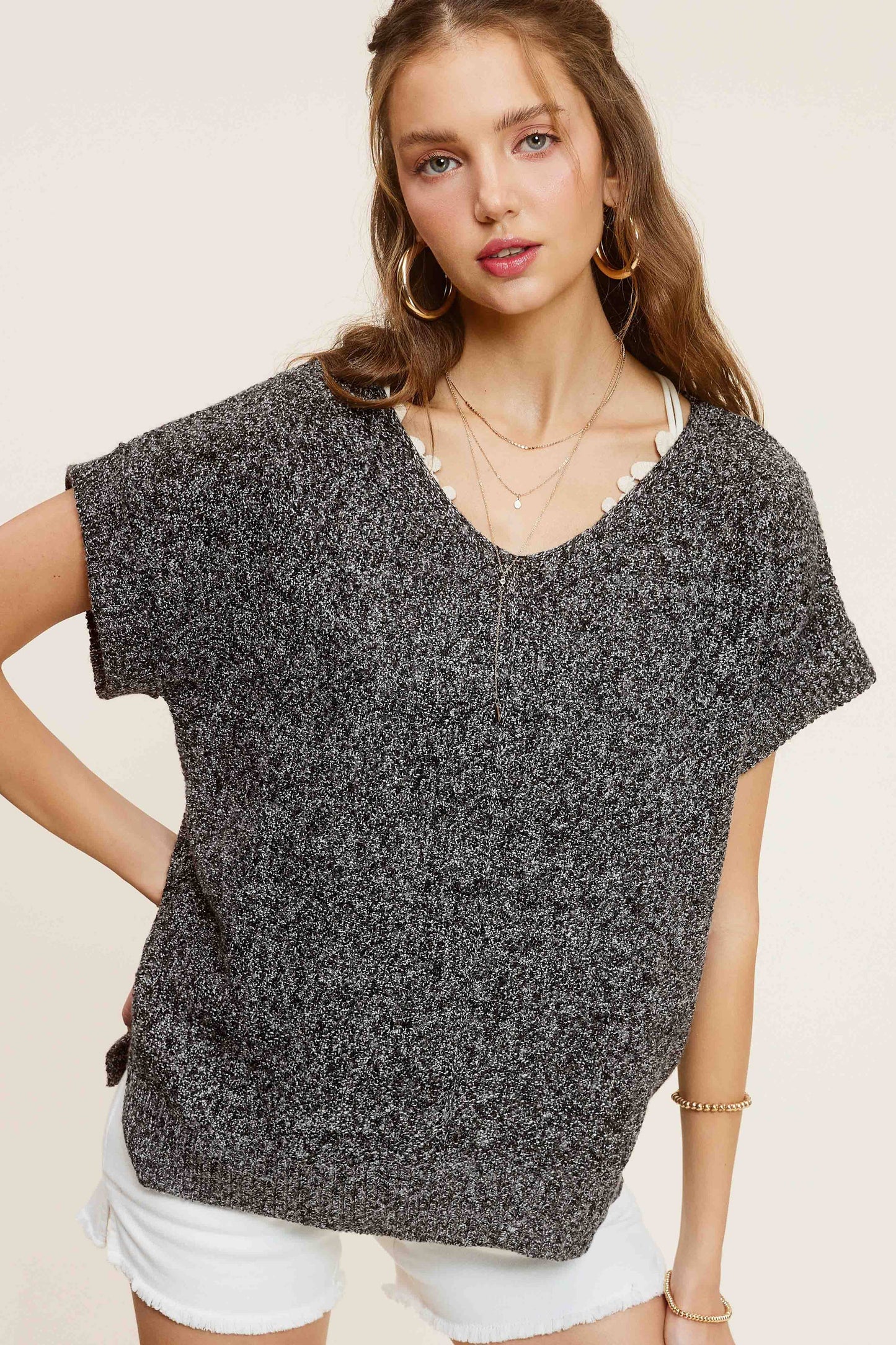 MCS3580-Soft Lightweight Loose Fit Textured Pullover Sweater