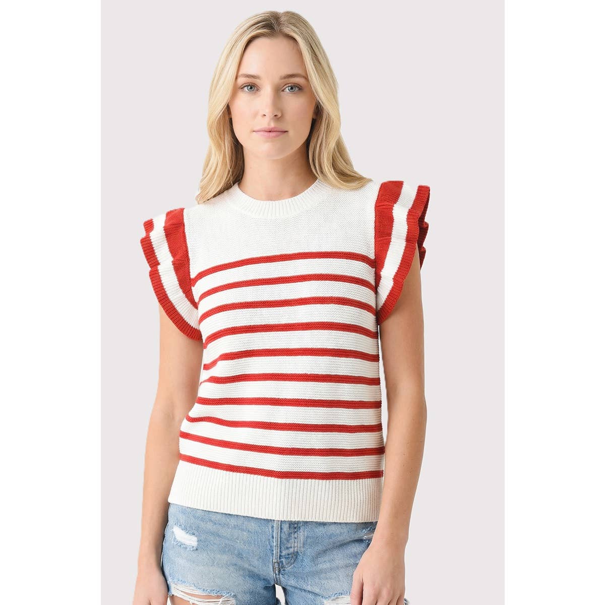 Outerwear Women’s STRIPED RUFFLE SLEEVE SWEATER 55961
