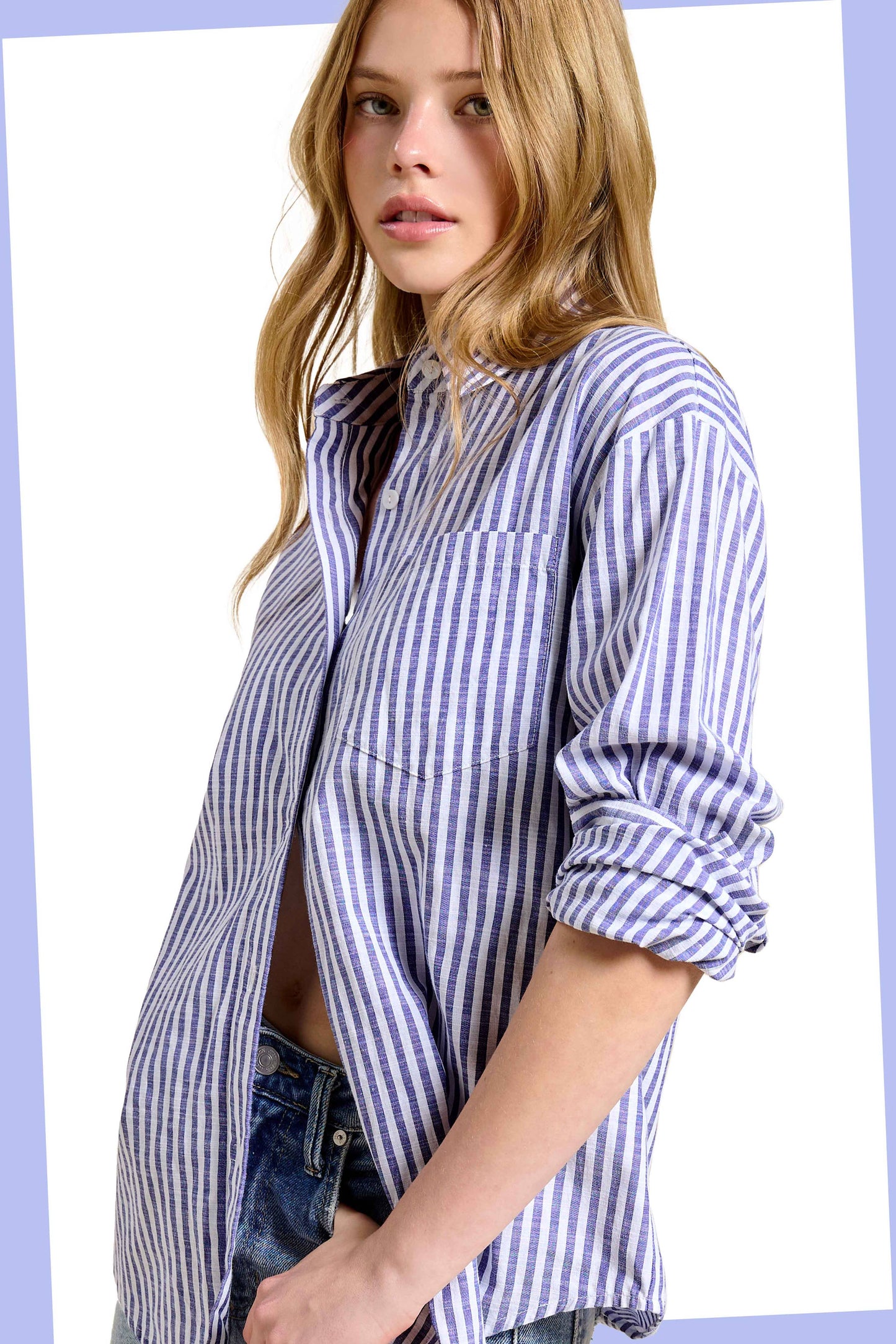 SRT7903-Stripe Button Shirt