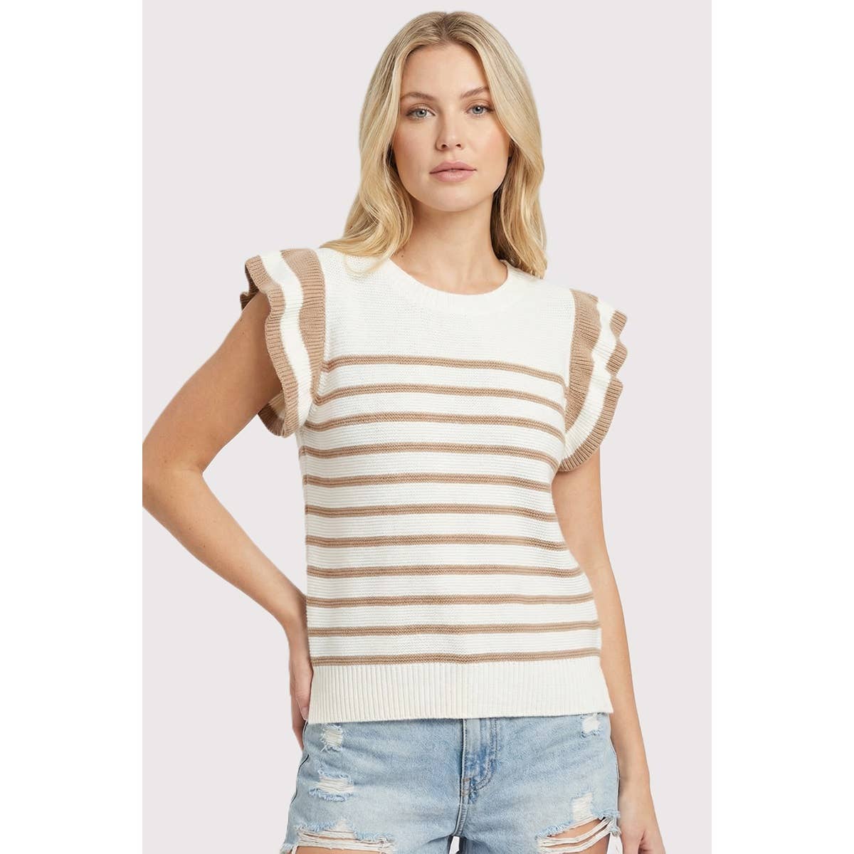 Outerwear Women’s STRIPED RUFFLE SLEEVE SWEATER 55961