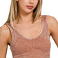 Stone Washed Ribbed Bra Padded V-neck Tank Top