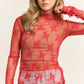 TP9602 MESH LACE HIGH NECK DESIGN LONG SLEEVE FITTED TOP