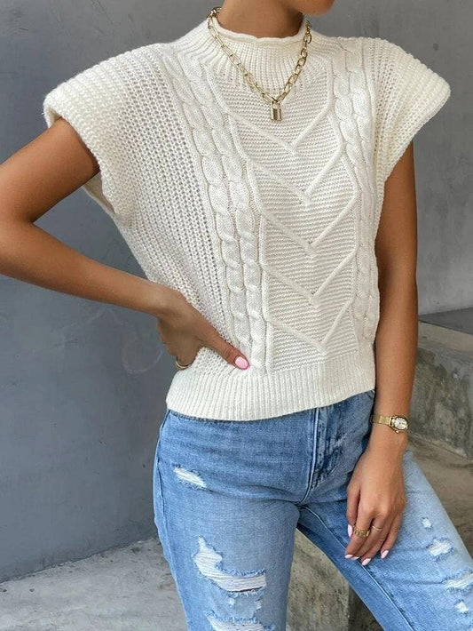 Outerwear Cable Knit Turtleneck Vest TO1830, CWOSWSL0141
