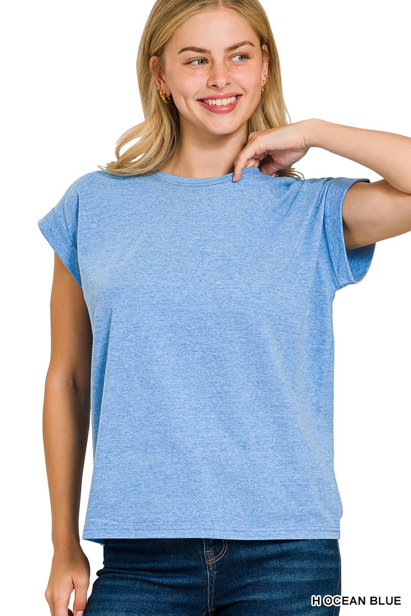 3381 Round Neck Folded Short Sleeve T-shirt CT3381Y