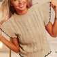 1586 Cable Knit Ruffle Sleeve Sweater