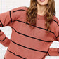 Outerwear Loose Fit Stripe Long Sleeve Crewneck Sweater HCS3553