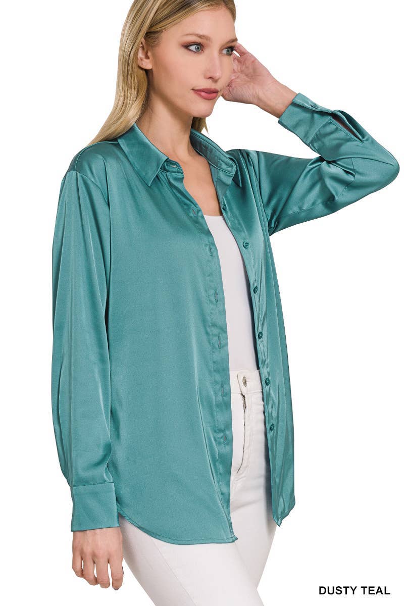 Satin Charmeuse Button Front Shirt Women’s 1170D4