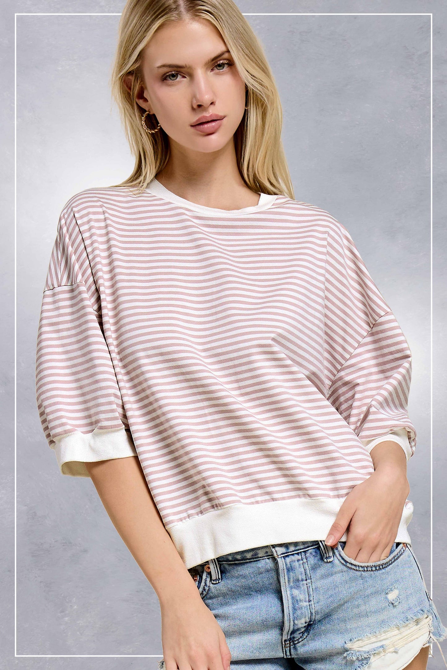 Shits Women’s Loose Fit Striped Short Sleeve Crew Neckline Top MCT7688