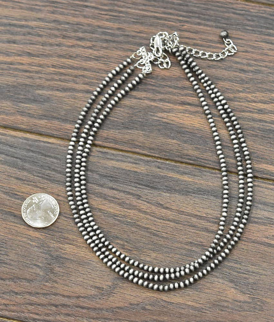 733172, Handmade 17" 3-strand 4mm Navajo Bead Necklace