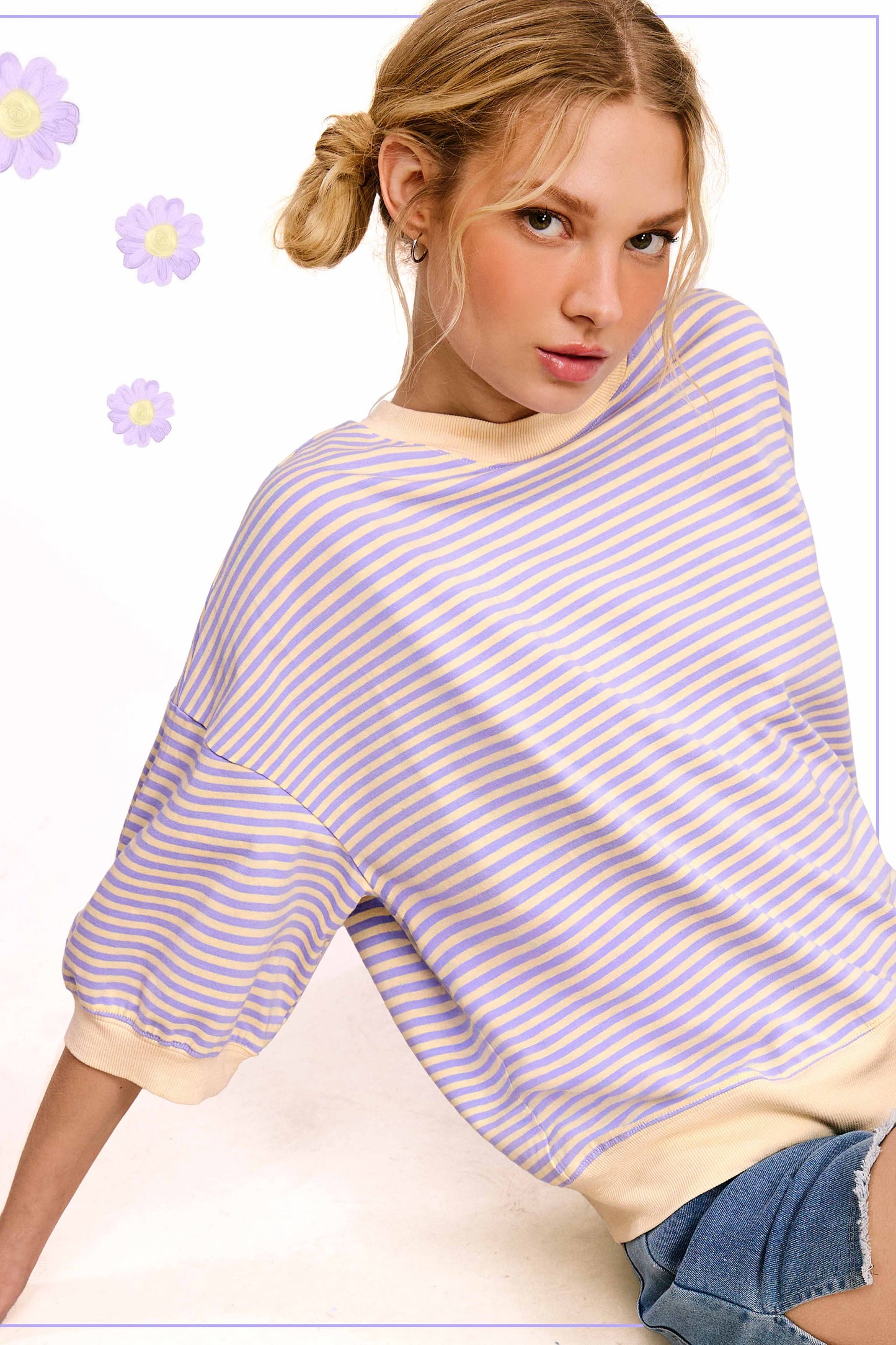 Shits Women’s Loose Fit Striped Short Sleeve Crew Neckline Top MCT7688