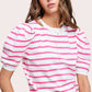 Shirts Women’s Lightweight Puff Short Sleeve Stripe Knit Top JCS3562