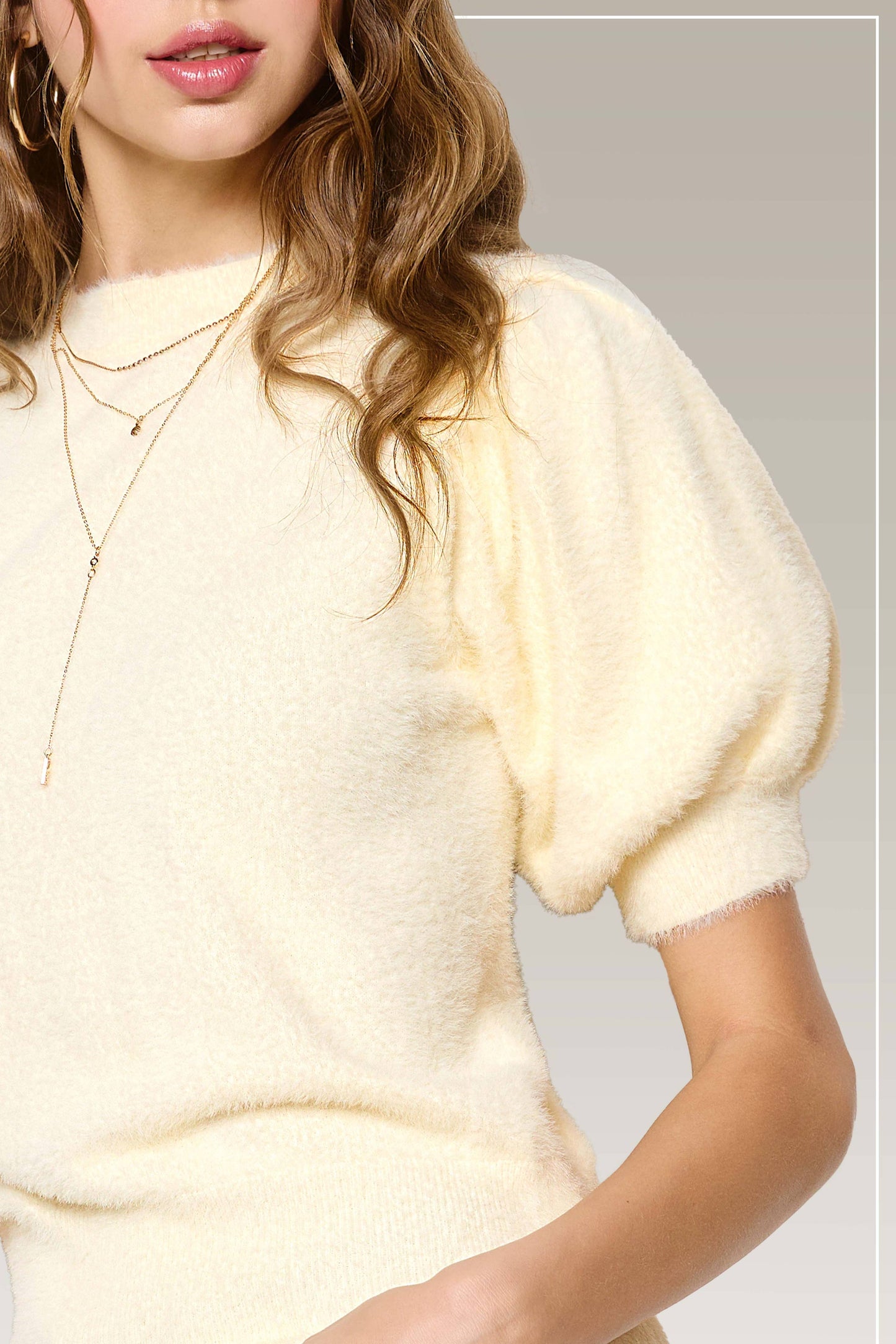 Soft Mohair Puff Short Sleeve Knit Top JCS3554
