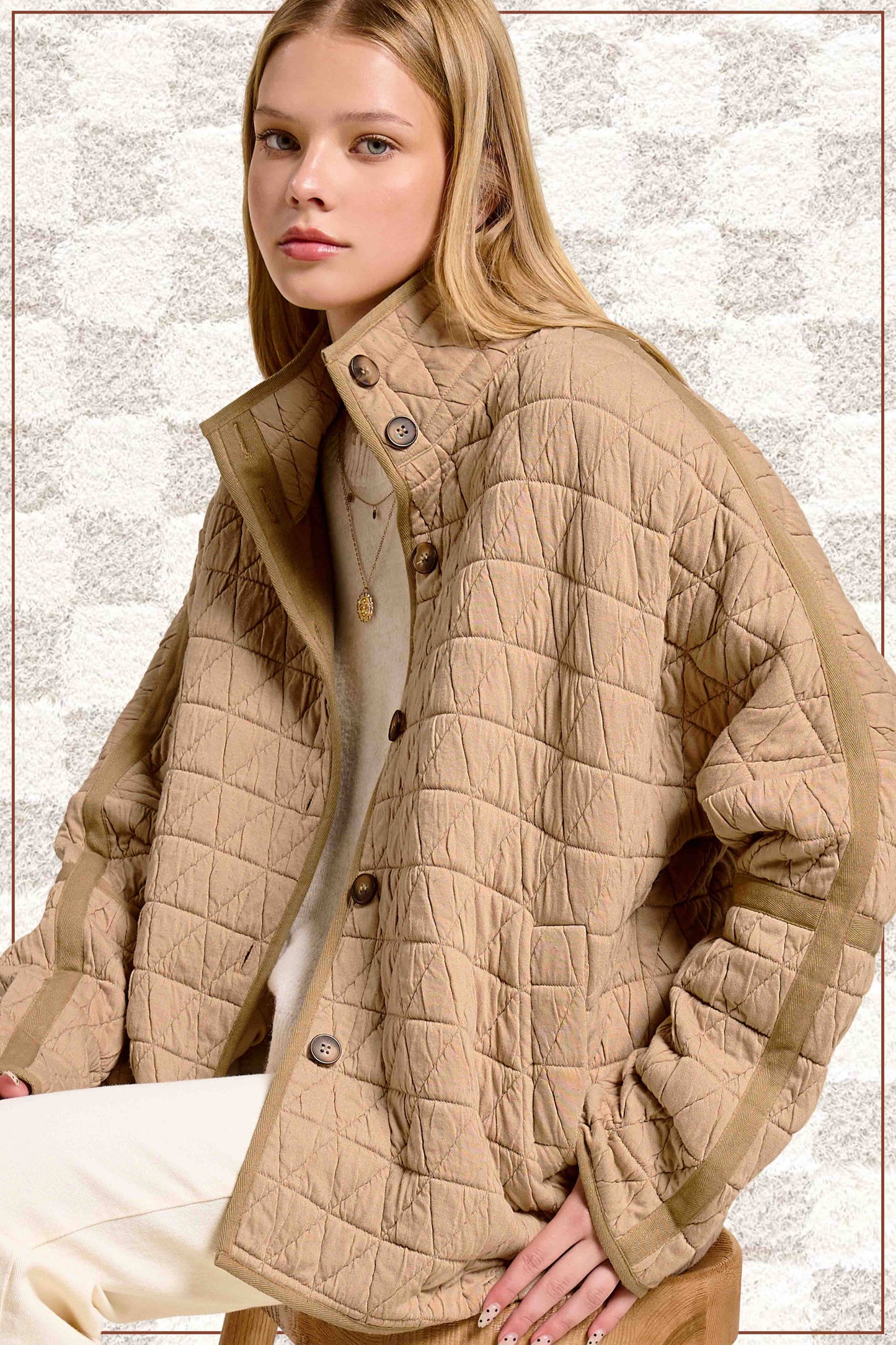 Outerwear Women’s Oversized Soft Quilted Button Down Jacket JKT1787