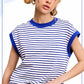 JDT7710 Shirts Women’s Nautical Cap Sleeve Striped Top 4th of july