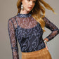 Shirts Women’s  Boots Stitch Throughout Mesh Mock Neck Fitted Top 36349T